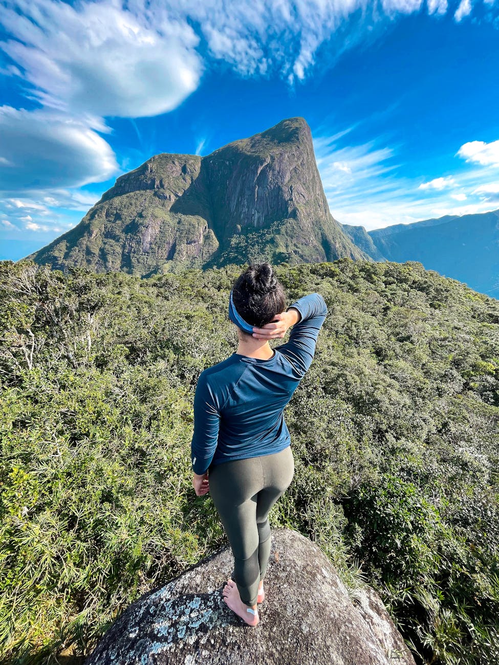 woman hiking at scenic brazilian mountain view