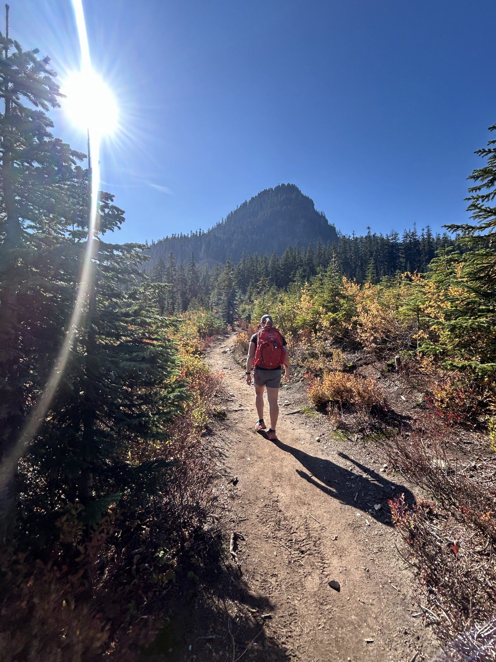 Cary Davis hiking on a mountain trail